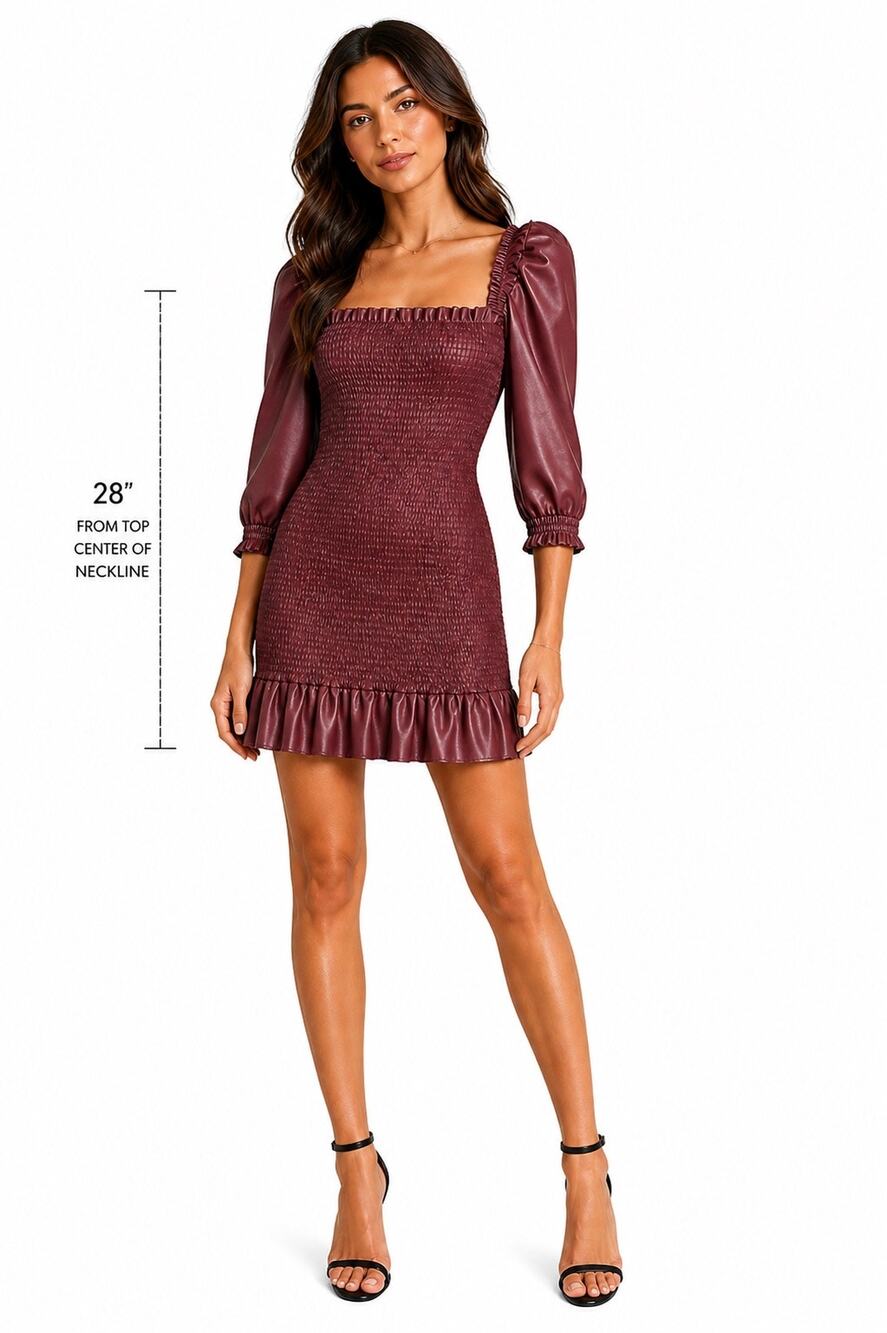 7 For All Mankind Faux Leather Mini Dress Women's Size S Ruffle Smocked Stretch
